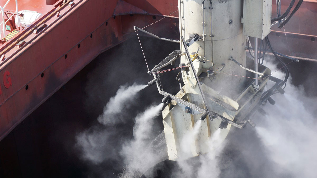 Dust suppression on ship loading operation